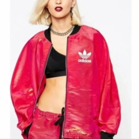 RARE FIND! ADIDAS X RITA ORA Shape Shifter Red Windbreaker Jacket Holographic/ M - Picture 2 of 11